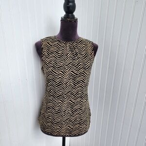 Chaps Women's Brown Beige Black Striped Sleeveless Blouse Sz M